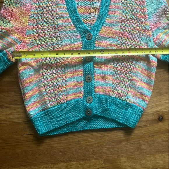 Handmade Rainbow Knit Short Sleeve Cardigan Sweater Women’s Artisan Boho - Picture 6 of 8